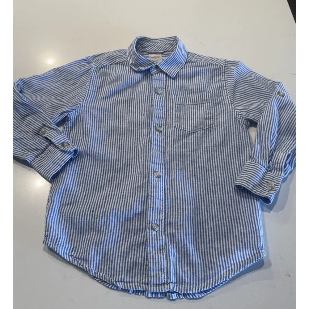 Gymboree Striped Linen Button Down Shirt Kids Size 5T Blue White Coastal Preppy